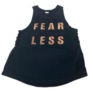 Black Sleeveless Top with Gold Lettering